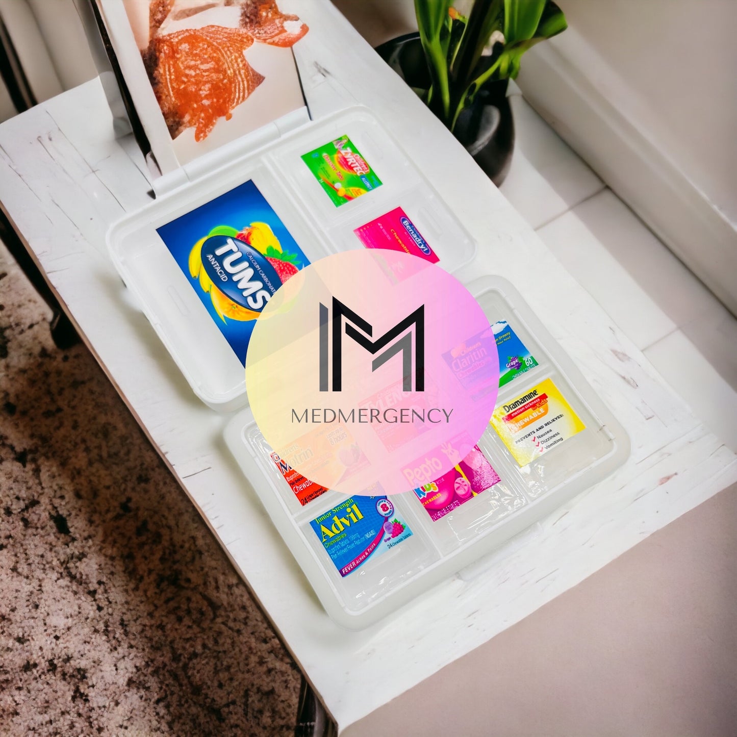 SPRINGSALE | MedMate Mini 9 Pill Organizer with Medicine Label Sticker Sheets | Travel Pill Box | Medicine Storage Container Case