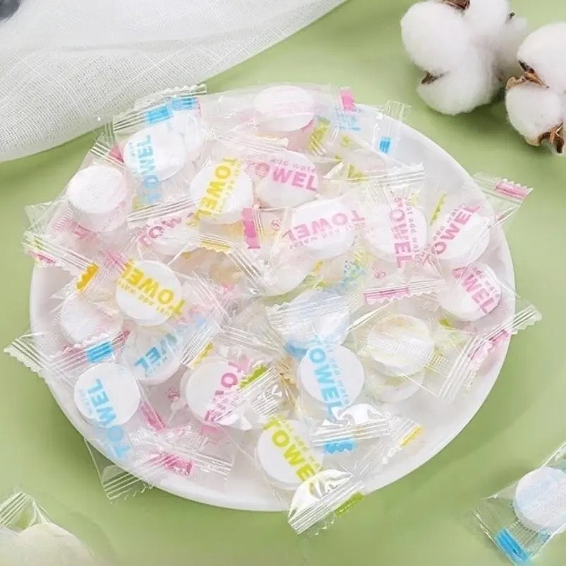 100 Mini Compressed Cotton Towel Tablets