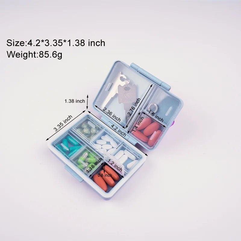 SPRINGSALE | MedMate Mini 9 Pill Organizer with Medicine Label Sticker Sheets | Travel Pill Box | Medicine Storage Container Case