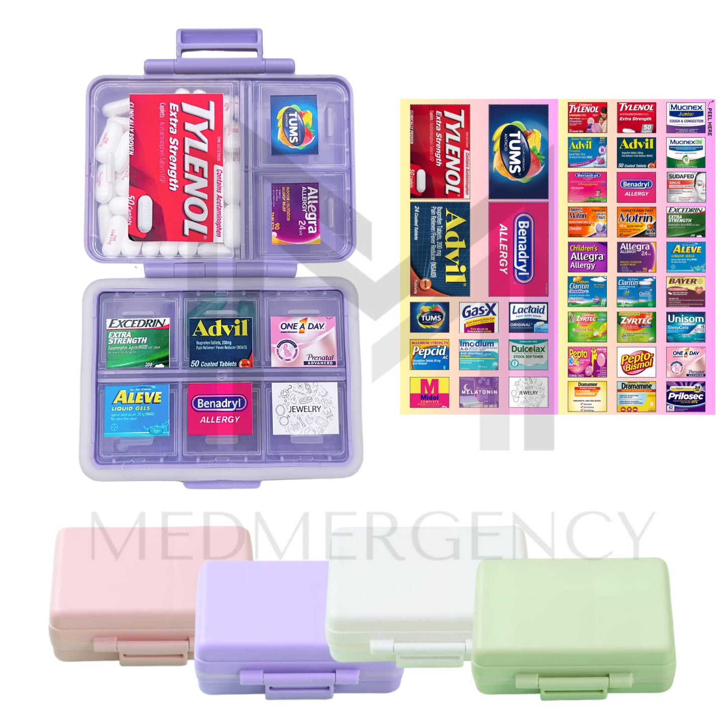 SPRINGSALE | MedMate Mini 9 Pill Organizer with Medicine Label Sticker Sheets | Travel Pill Box | Medicine Storage Container Case